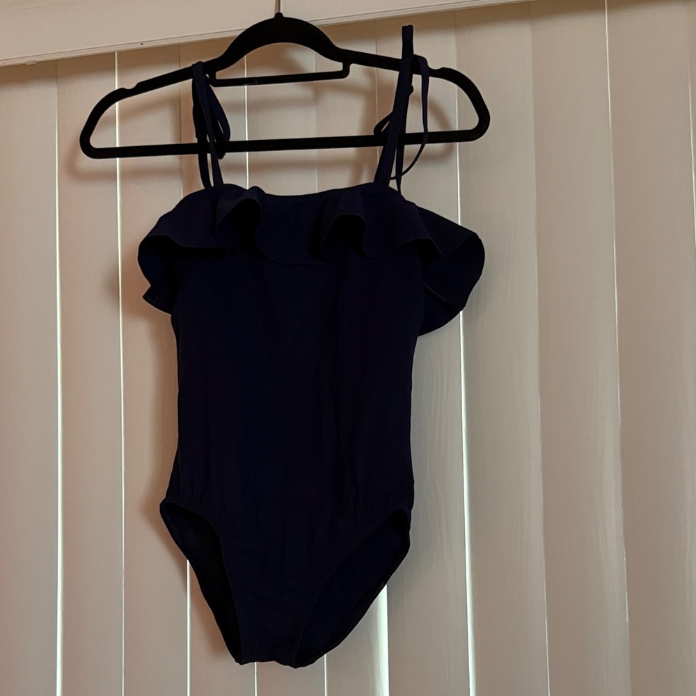 Elegant Navy Ruffled Women's Swim Bodysuit